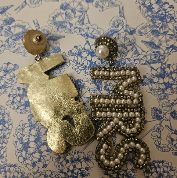 Piper K "Mrs" Beaded Pearl Statement Earrings | Bridal Wedding Earrings | 3" - Picture 3 of 4